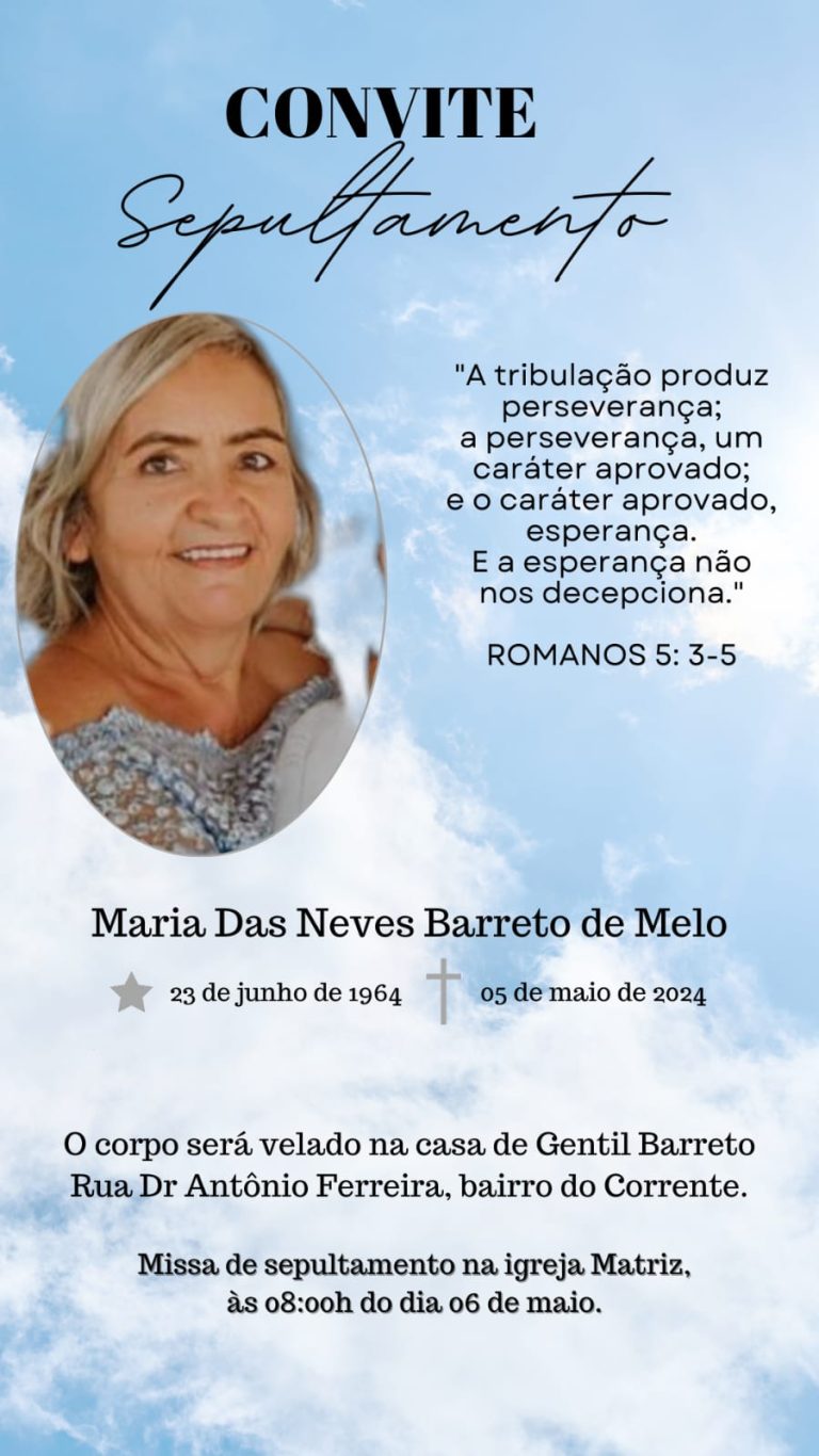 Leia mais sobre o artigo Nota de pesar pelo falecimento da Senhora Maria das Neves Barreto de Melo irmã do Presidente Dr Gentil Barreto